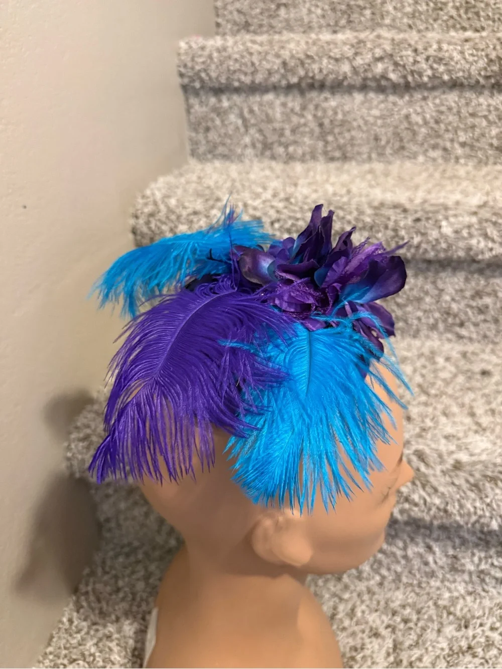 Purple & Teal Floral Feather Fascinator Hat